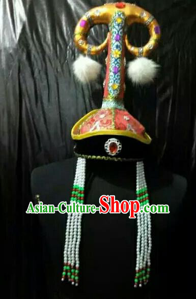Chinese Traditional Mongolian Bride Hats China Mongol Nationality Wedding Headwear for Women