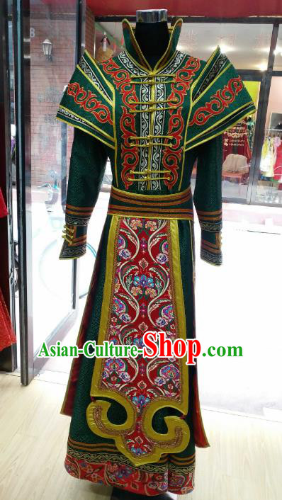 Chinese Traditional Mongolian Green Dress China Mongol Nationality Folk Dance Costume for Women