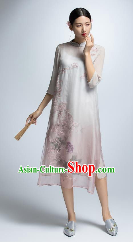 Traditional Ancient Chinese Young Women Cheongsam Dress Republic of China Tangsuit Stand Collar Blouse Dress Tang Suit Clothing