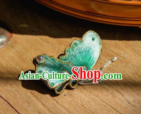 Chinese Traditional Cheongsam Accessories Embroidered Green Butterfly Brooch for Women