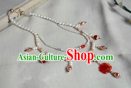 Chinese Traditional Jewelry Accessories Ancient Hanfu Agate Lotus Necklace for Women