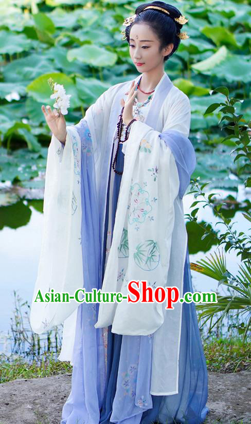 Chinese Ancient Tang Dynasty Hanfu Dress Princess Embroidered Costume for Women