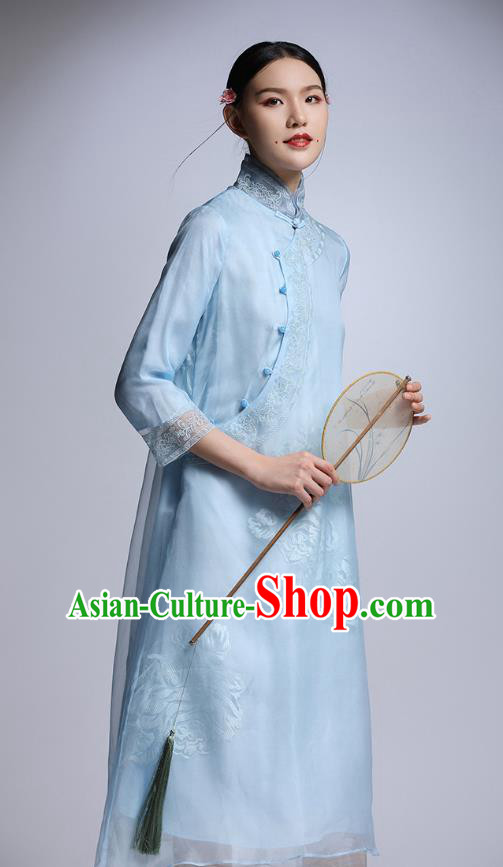 Traditional Ancient Chinese Young Women Cheongsam Dress Republic of China Tangsuit Stand Collar Blouse Dress Tang Suit Clothing