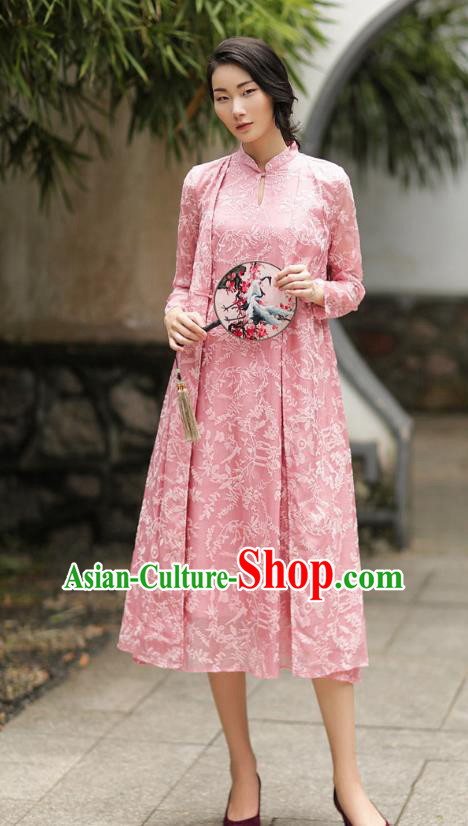Traditional Ancient Chinese Young Women Cheongsam Dress Republic of China Tangsuit Stand Collar Blouse Dress Tang Suit Clothing