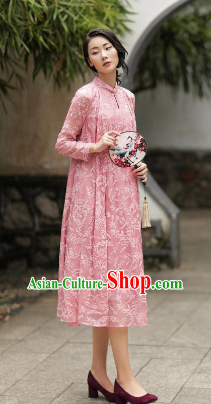 Traditional Ancient Chinese Young Women Cheongsam Dress Republic of China Tangsuit Stand Collar Blouse Dress Tang Suit Clothing