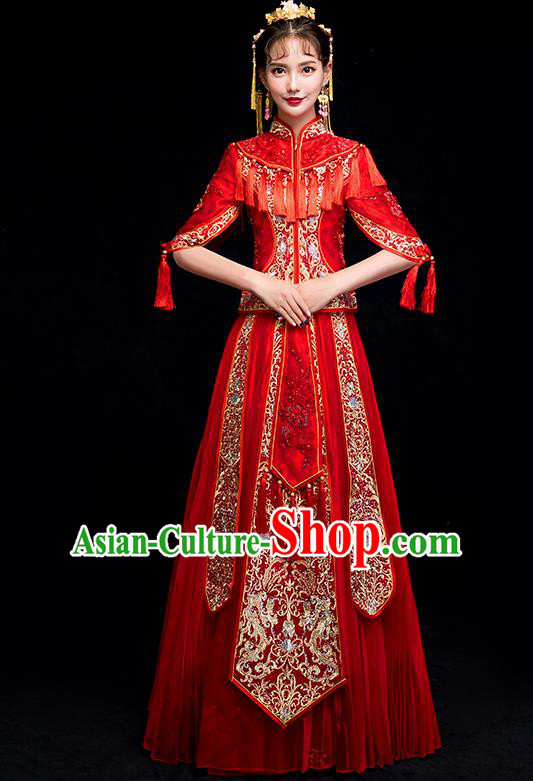 Chinese Traditional Wedding Embroidered Toast Costumes China Ancient Bride Xiuhe Suit Clothing for Women