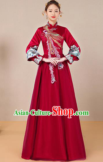 Traditional Chinese Ancient Toast Cheongsam Red Bottom Drawer Xiuhe Suit Wedding Dress for Women