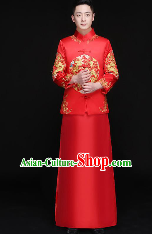 Chinese Traditional Bridegroom Embroidered Dragon Phoenix Costume Ancient Tang Suit Clothing for Men