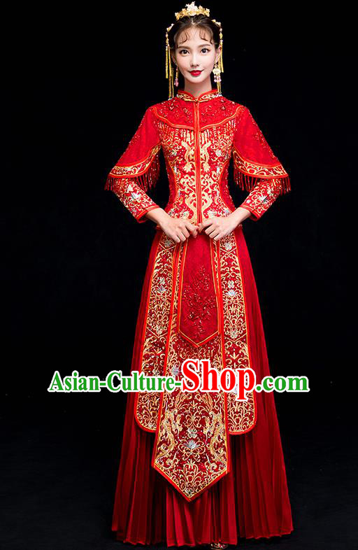 Chinese Traditional Wedding Embroidered Dress Toast Costumes Ancient Bride Xiuhe Suit Clothing for Women