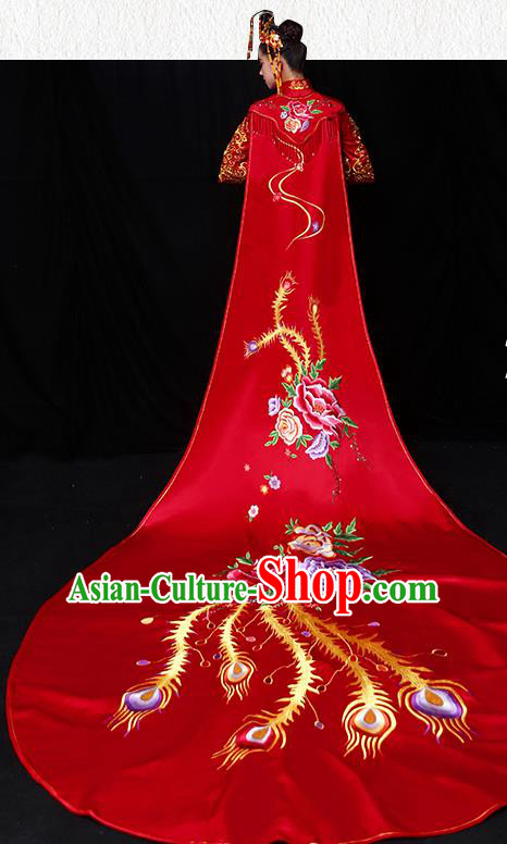 Chinese Traditional Wedding Embroidered Cloak Ancient Bride Xiuhe Suit Clothing for Women