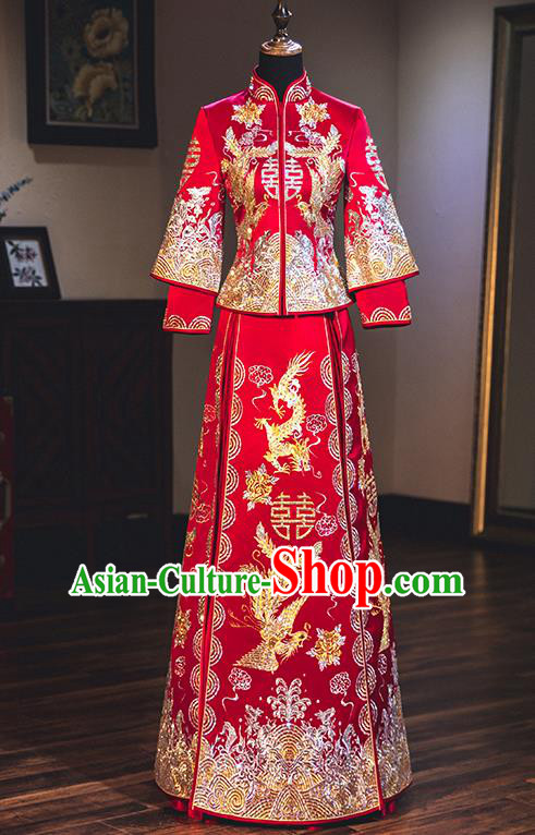 Chinese Traditional Wedding Dress Delicate Embroidered Bottom Drawer Ancient Bride Xiuhe Suit Costume for Women