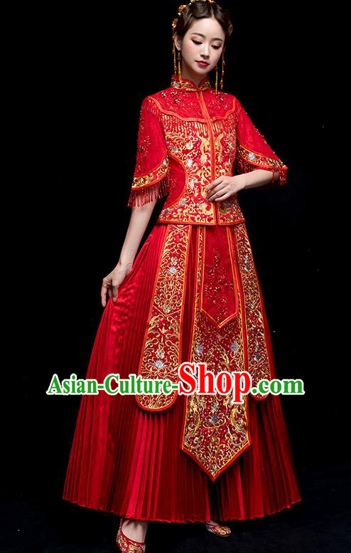 Chinese Traditional Embroidered Wedding Dress Ancient Bride Xiuhe Suit for Women