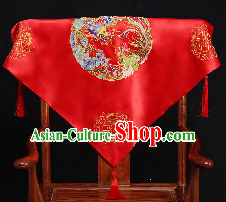 Chinese Traditional Wedding Head Cover Ancient Bride Embroidered Dragon and Phoenix Red Bridal Veil for Women