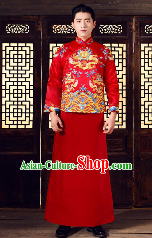 Chinese Traditional Bridegroom Embroidered Costume Ancient Tang Suit Clothing for Men