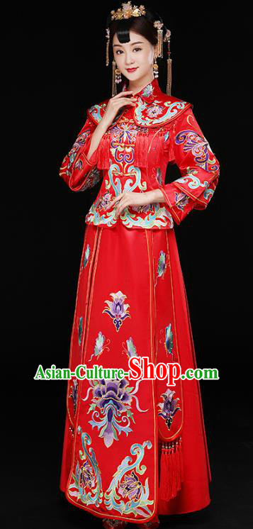 Chinese Traditional Xiuhe Suit Longfeng Flown Ancient Bottom Drawer Wedding Dress for Women