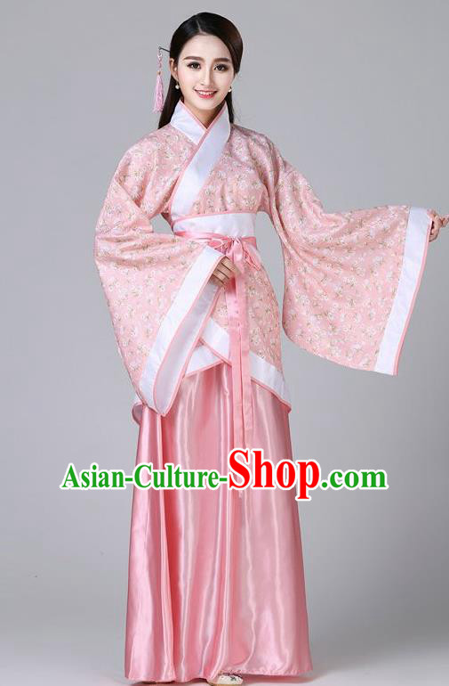 Chinese Ancient Drama Han Dynasty Princess Embroidered Pink Hanfu Dress for Women