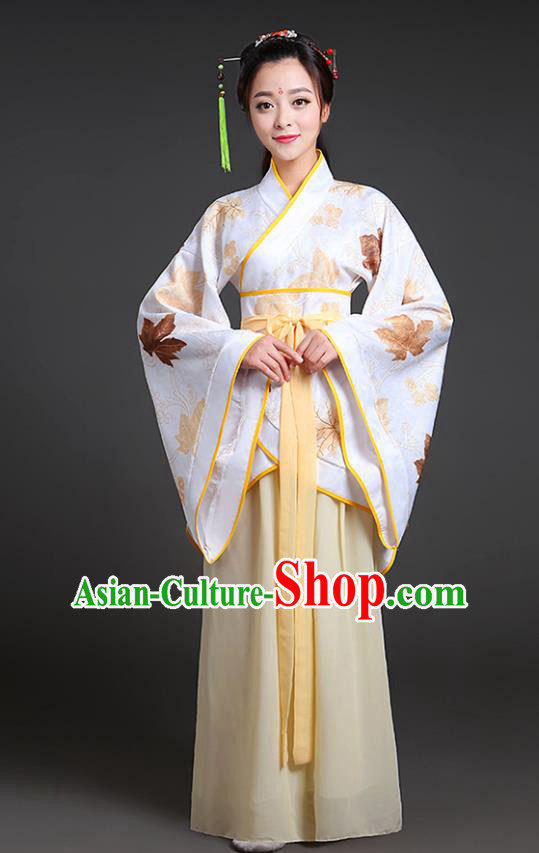 Chinese Ancient Drama Han Dynasty Princess Embroidered Yellow Hanfu Dress for Women
