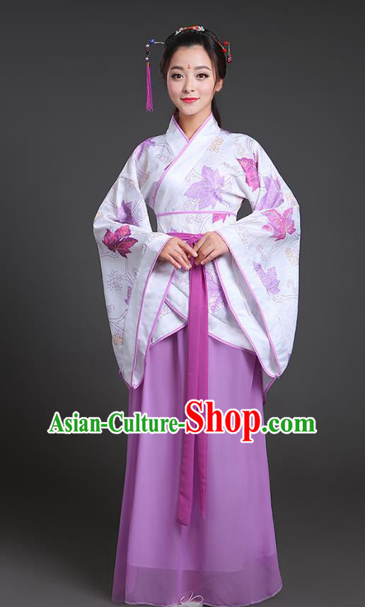 Chinese Ancient Drama Han Dynasty Princess Embroidered Purple Hanfu Dress for Women