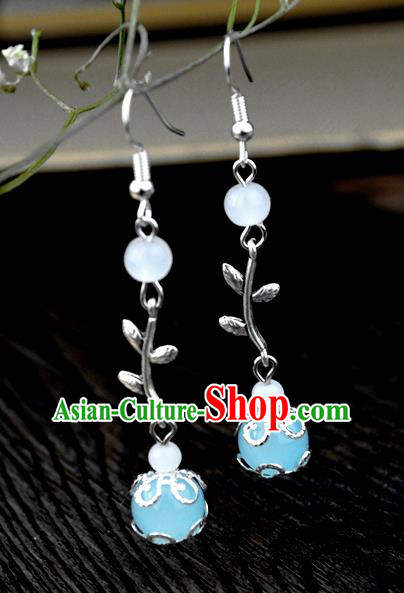 Chinese Traditional Ancient Earrings Accessories Hanfu Blue Bead Eardrop for Women