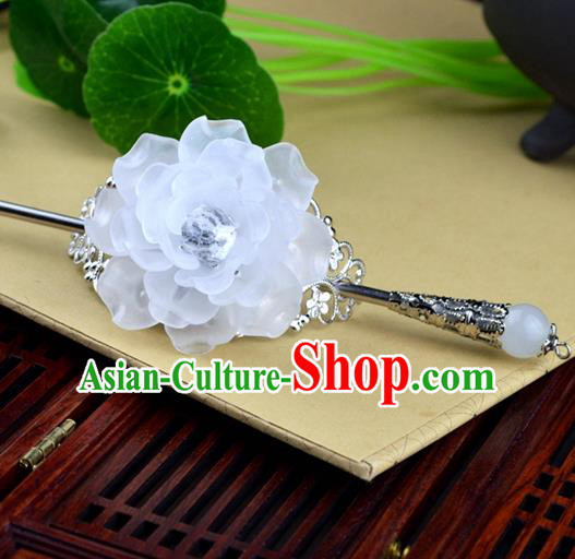 Chinese Traditional Ancient Hair Accessories Hanfu Hairpins White Peony Hairdo Crown Headwear for Women