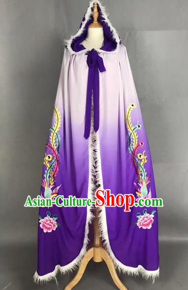 Chinese Traditional Peking Opera Princess Purple Cloak Beijing Opera Diva Embroidered Phoenix Costumes for Adults