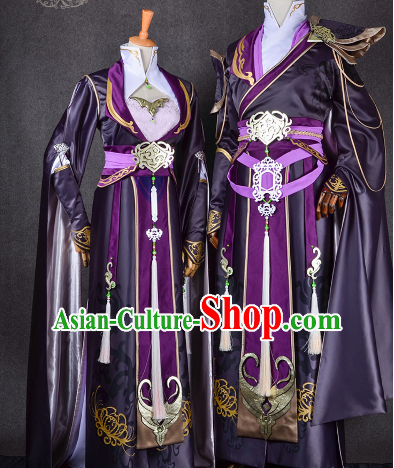 Ancient Chinese Swordsman Swordswoman Cosplay Superhero Costumes 2 Complete Sets for TV Show Film or Performance
