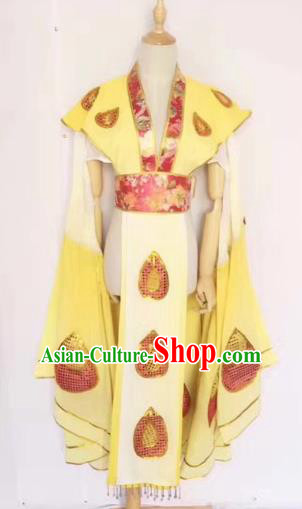 Chinese Peking Opera Butterfly Lovers Yellow Dress Traditional Beijing Opera Young Lady Embroidered Costumes for Adults