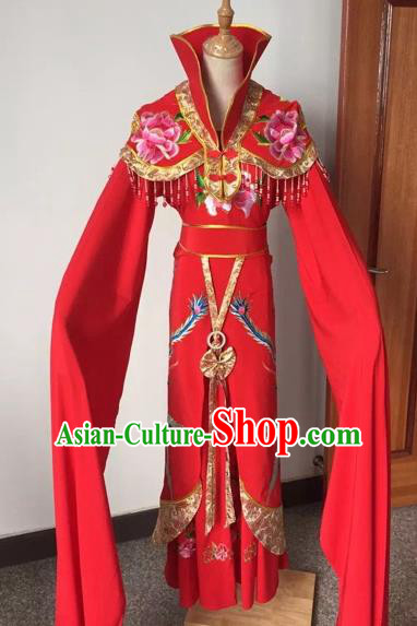 Chinese Ancient Peking Opera Empress Embroidered Red Dress Traditional Beijing Opera Diva Costumes for Adults