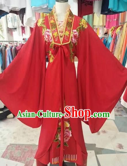 Chinese Shaoxing Opera Bride Embroidered Red Dress Traditional Beijing Opera Diva Costume for Adults