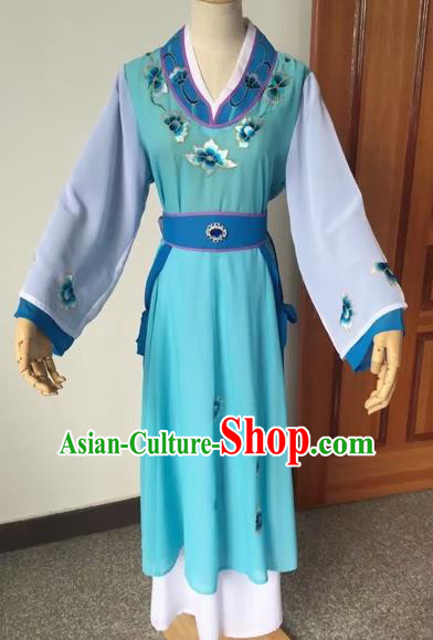 Chinese Beijing Opera Young Lady Blue Dress Ancient Maidservants Costume for Adults