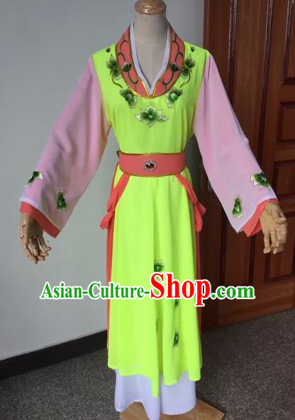 Chinese Beijing Opera Young Lady Grass Green Dress Ancient Maidservants Costume for Adults