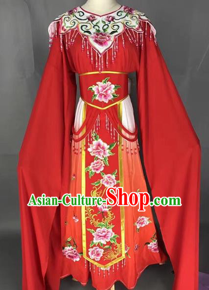 Chinese Shaoxing Opera Princess Red Embroidered Dress Traditional Beijing Opera Diva Costume for Adults