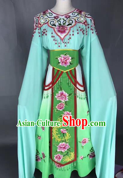 Chinese Shaoxing Opera Princess Green Embroidered Dress Traditional Beijing Opera Diva Costume for Adults