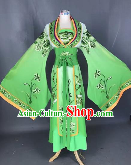 Chinese Traditional Peking Opera Diva Green Embroidered Dress Ancient Imperial Consort Costume for Adults