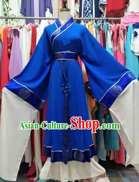 Chinese Traditional Peking Opera Pantaloon Blue Dress Ancient Embroidered Costume for Adults