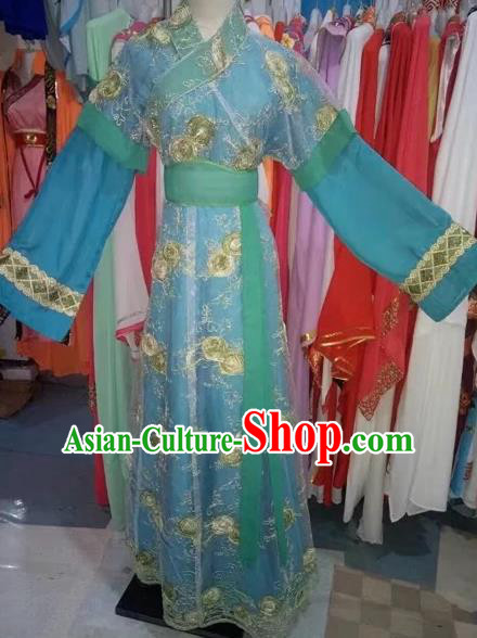 Chinese Traditional Peking Opera Diva Blue Dress Ancient Palace Lady Costume for Adults