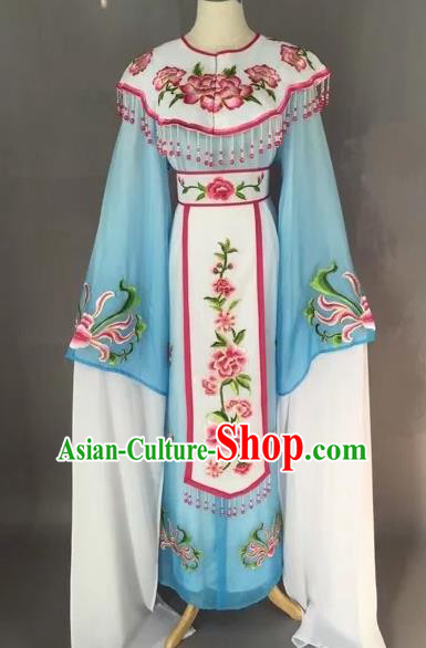Chinese Beijing Opera Diva Blue Dress Clothing Ancient Princess Costume for Adults