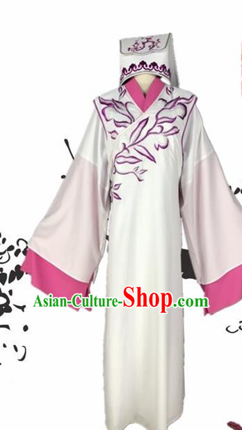 Chinese Beijing Opera Niche White Robe Traditional Peking Opera Scholar Costume and Hat for Adults