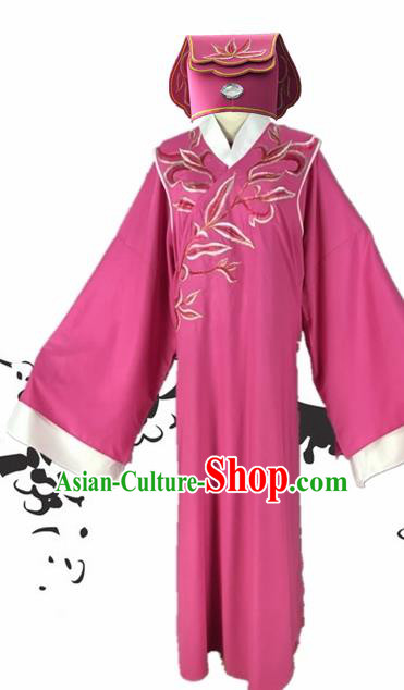 Chinese Beijing Opera Niche Rosy Robe Traditional Peking Opera Scholar Costume and Hat for Adults