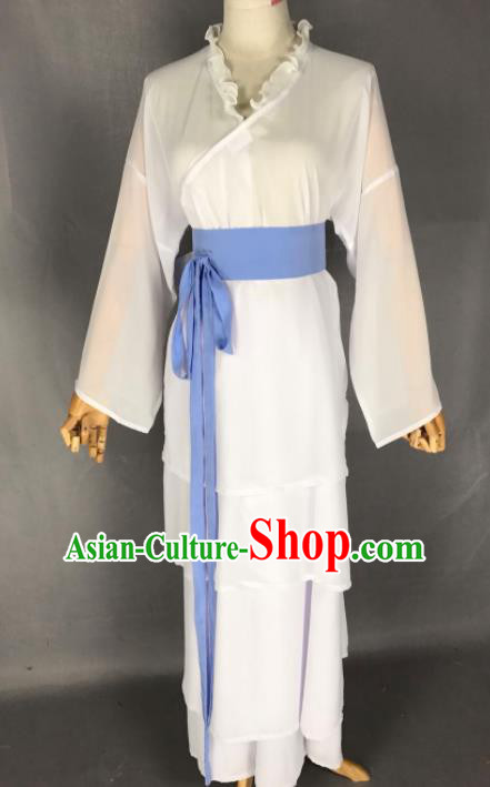 Chinese Ancient Young Lady White Costume Traditional Beijing Opera Diva Dress for Adults