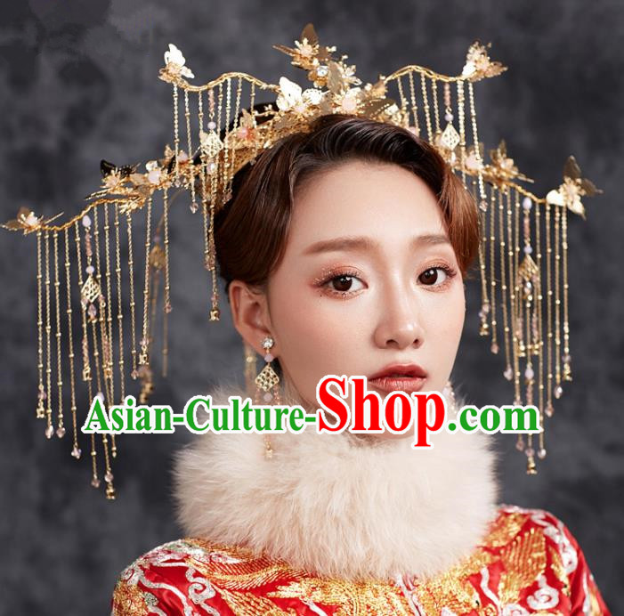 Chinese Ancient Hanfu Wedding Tassel Phoenix Coronet Hair Accessories Traditional Hairpins for Women