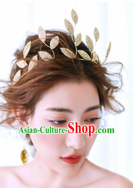 Top Grade Bride Hair Accessories Golden Leaf Royal Crown Headwear for Women