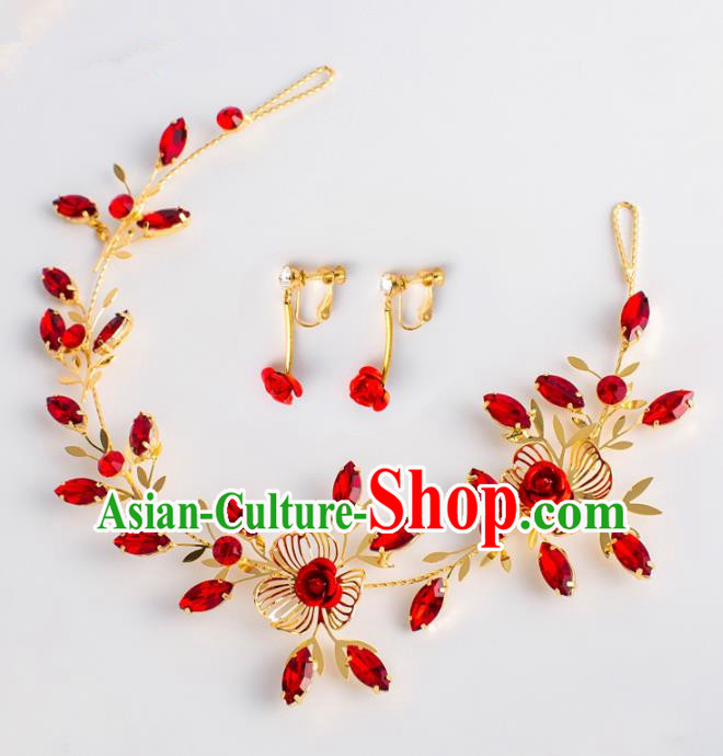 Chinese Ancient Hanfu Wedding Red Crystal Hair Clasp Hair Accessories Traditional Tassel Hairpins for Women