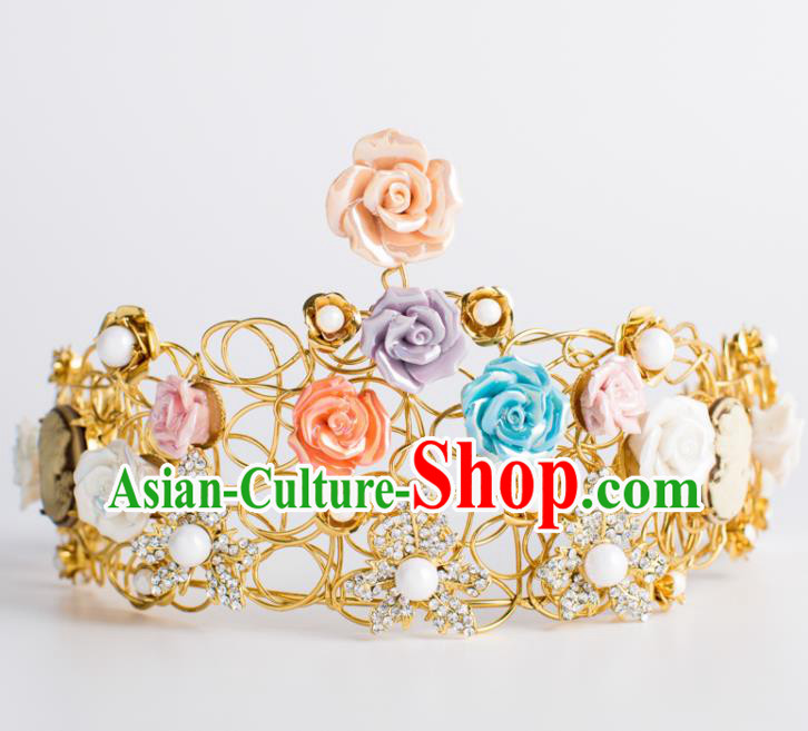 Top Grade Wedding Hair Accessories Bride Colorful Rose Royal Crown Headwear for Women