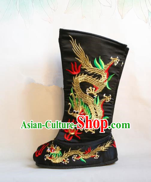 Chinese Traditional Beijing Opera Emperor Shoes Beijing Opera Takefu Black Embroidered Boots for Men