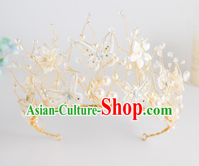Top Grade Wedding Hair Accessories Bride Retro Beads Butterfly Royal Crown for Women