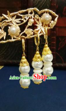 Chinese Ancient Pearls Earrings Qing Dynasty Manchu Palace Lady Ear Accessories for Women