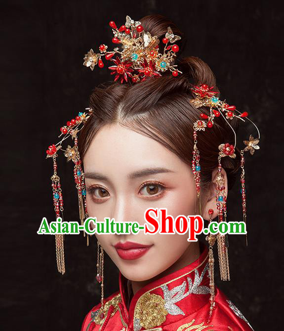 Chinese Traditional Wedding Bride Tassel Hair Clips Ancient Hair Accessories Hairpins for Women