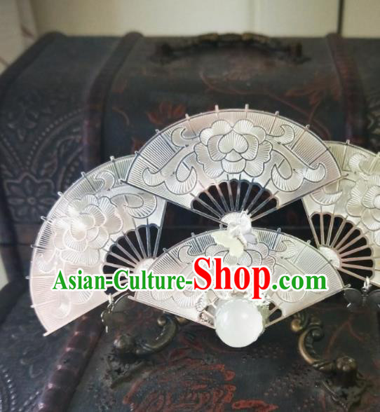 Chinese Ancient Qing Dynasty Hair Accessories Palace Fans Hairpins for Women