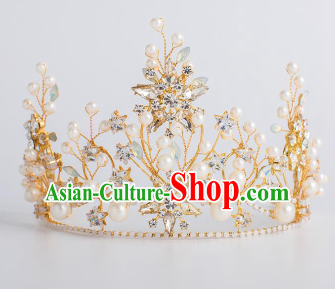 Top Grade Wedding Hair Accessories Bride Retro Pearls Royal Crown for Women